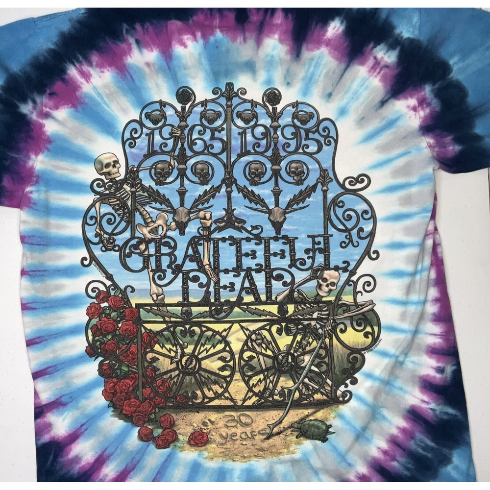 Vintage Grateful Dead Shirt Skeleton and Roses Y2K Liquid‎ Blue Sz L Tie Dye